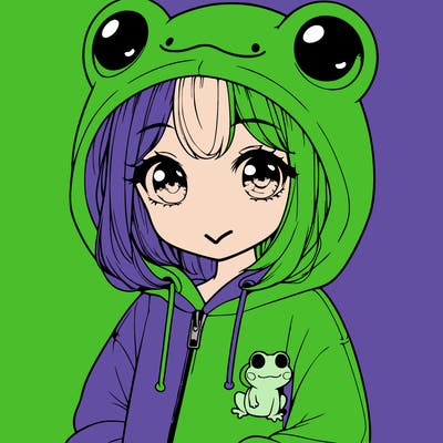 cute realistic girl in a froggy hoodie