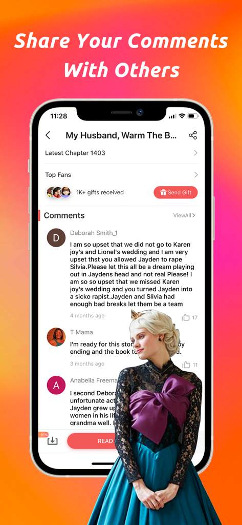 FoxNovel-Read & Story Books - Screenshot of the FoxNovel app community section where readers share comments and discuss romance stories