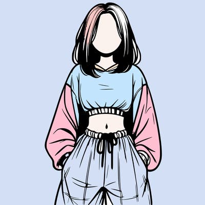 realistic girl faceless with baggy pants and a crop top