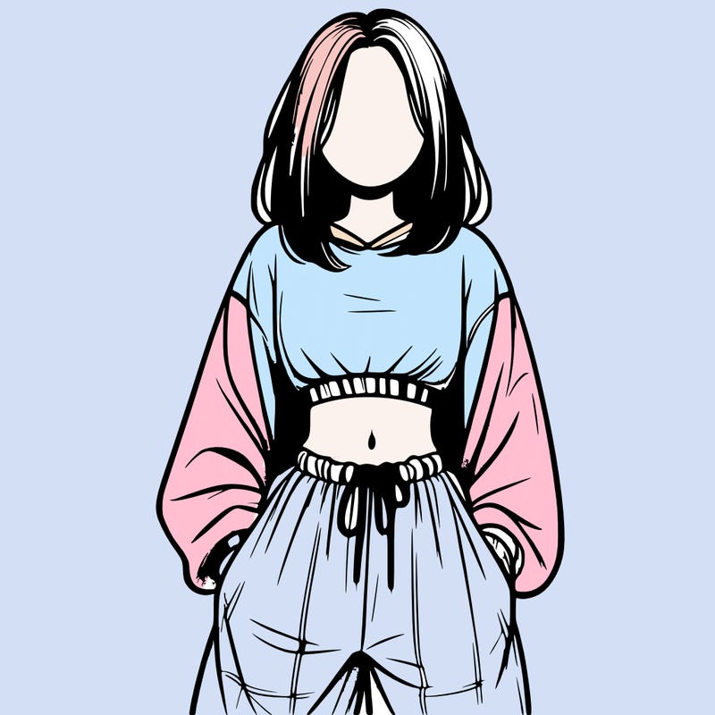 realistic girl faceless with baggy pants and a crop top