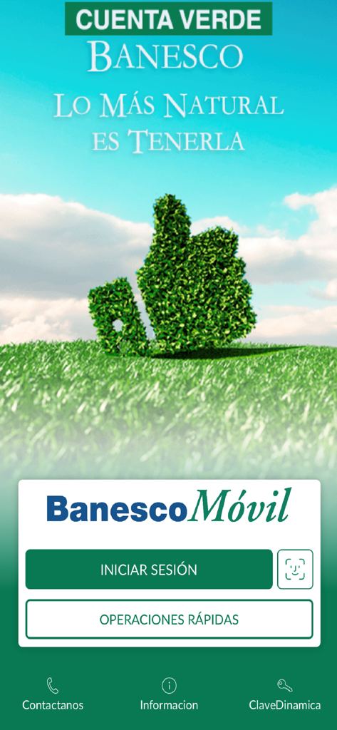 Banesco Ve - Pantalla de inicio de sesión de la banca móvil Banesco Ve con el banner promocional de Cuenta Verde