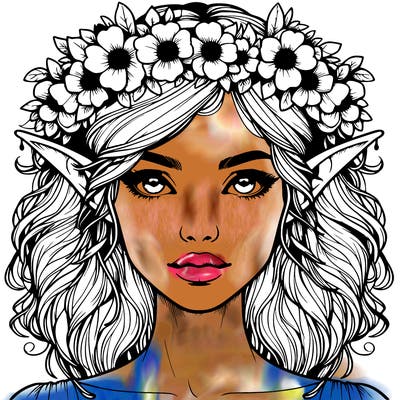 realistic female elf with flower crown