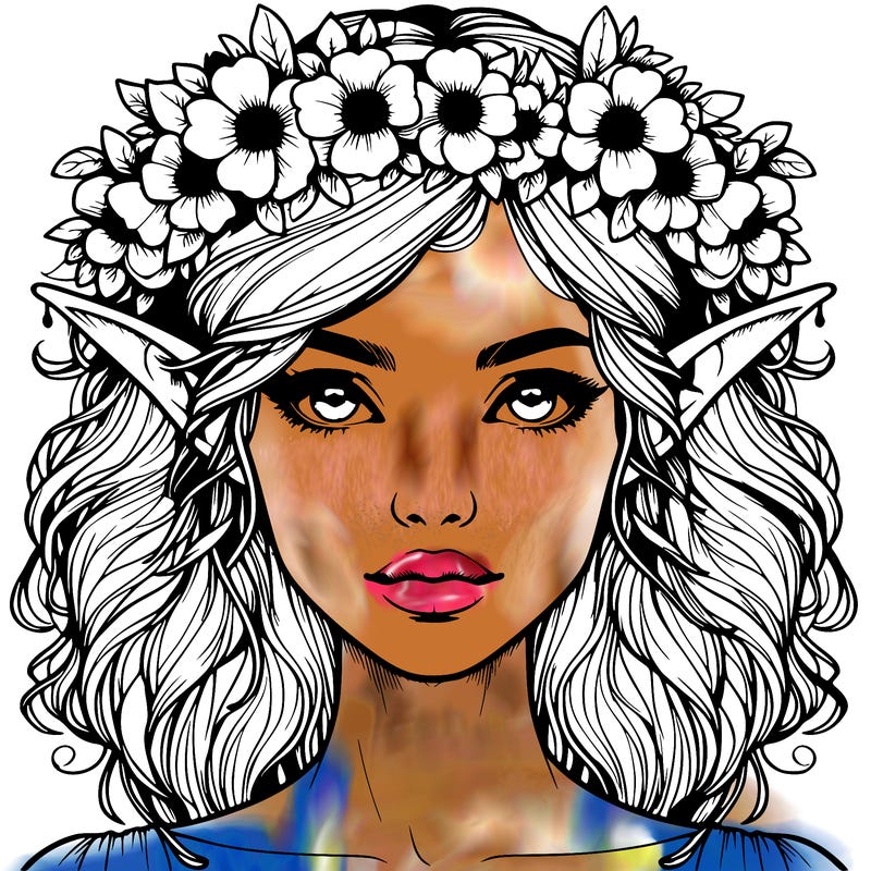 realistic female elf with flower crown