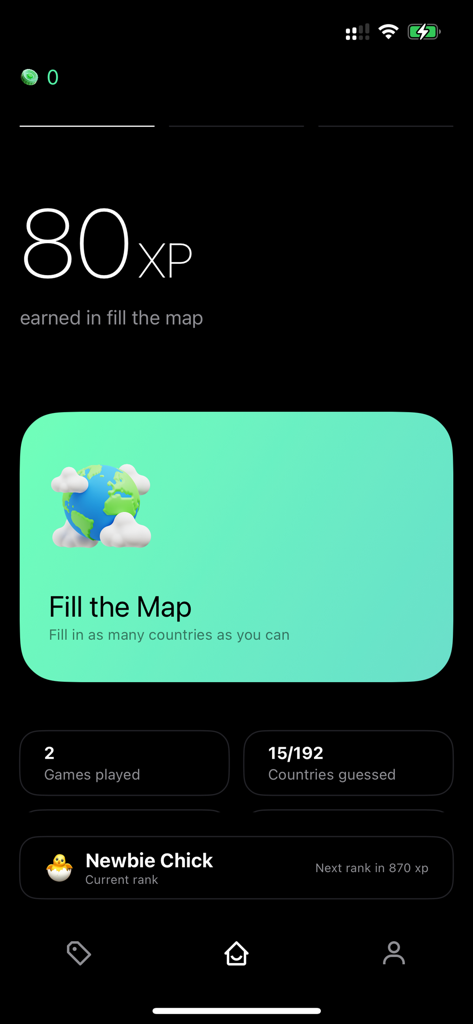 Mapfast - Guess the Country - User statistics and progress screen in Mapfast geography trivia app
