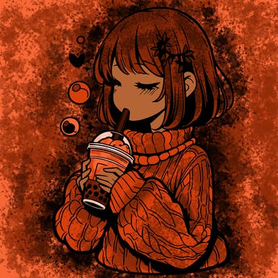 manga girl drinking boba in cozy sweater