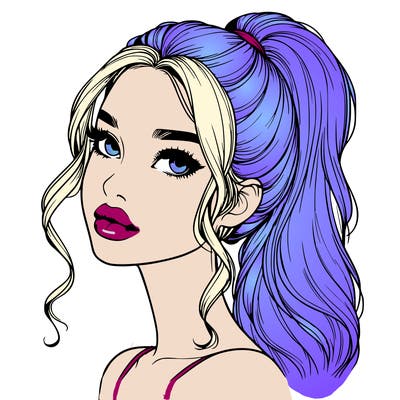 realistic girl with a ponytail on her hair and lips
