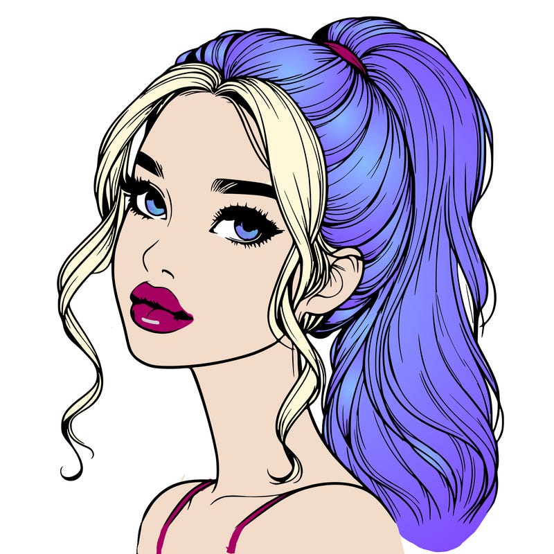 realistic girl with a ponytail on her hair and lips