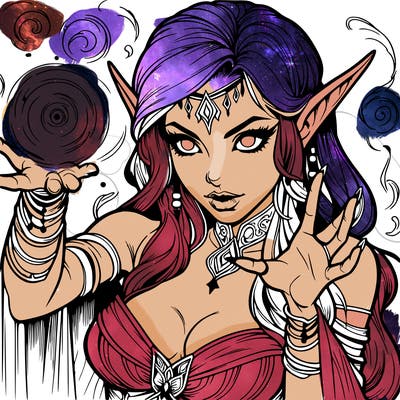 realistic scary beautiful elf sorceress casting spell