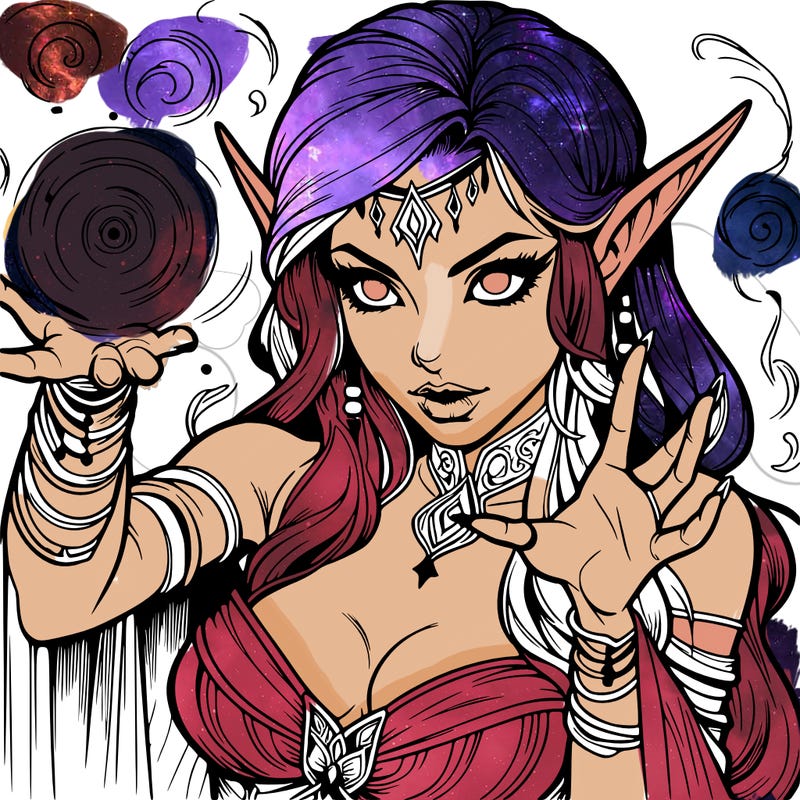 realistic scary beautiful elf sorceress casting spell