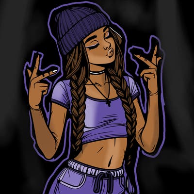 realistic teenage girl with braids and a beanie and crop top doing 🫶🏼