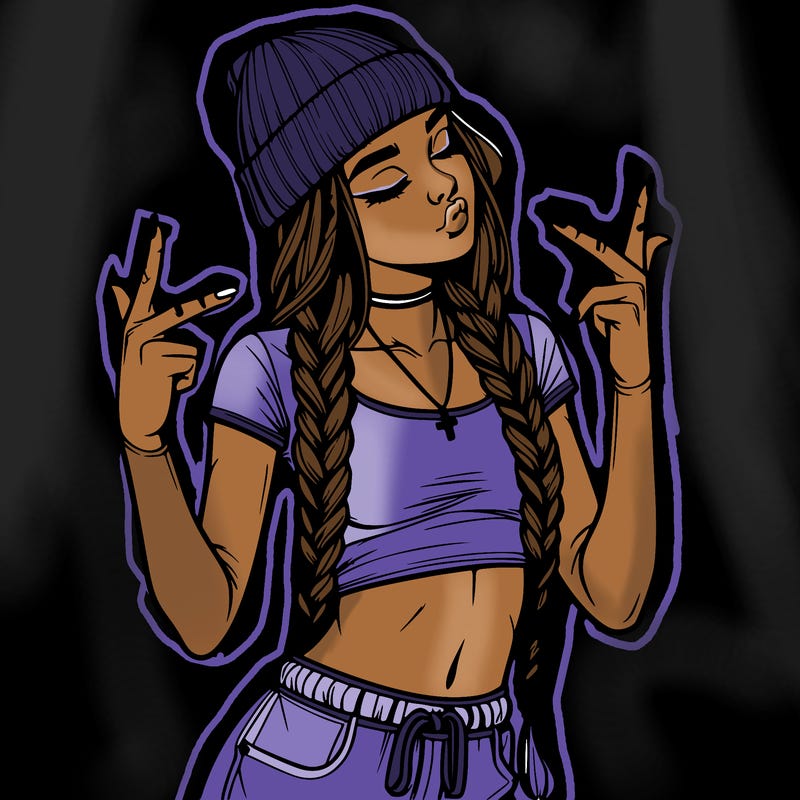 realistic teenage girl with braids and a beanie and crop top doing 🫶🏼