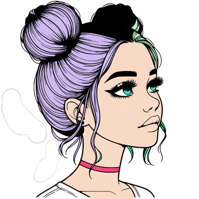 realistic girl with buns on the top of her head