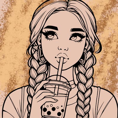 realistic girl with braided hair drinking boba