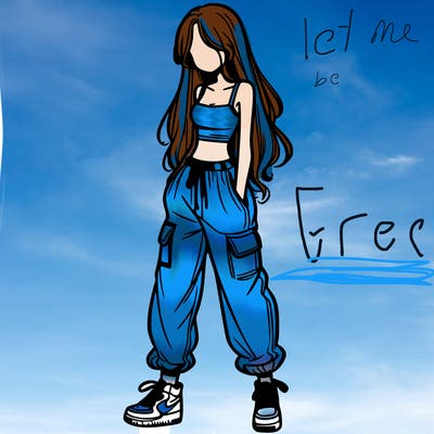 girl in baggy pants crop top and long hair