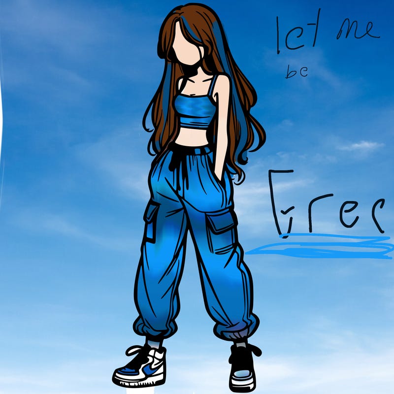 girl in baggy pants crop top and long hair