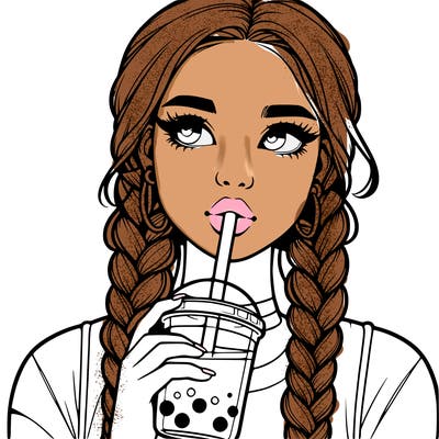 realistic girl with braided hair drinking boba