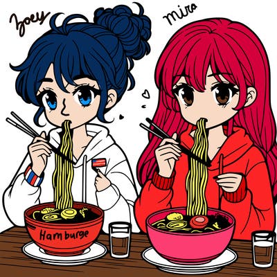 girls eating ramen