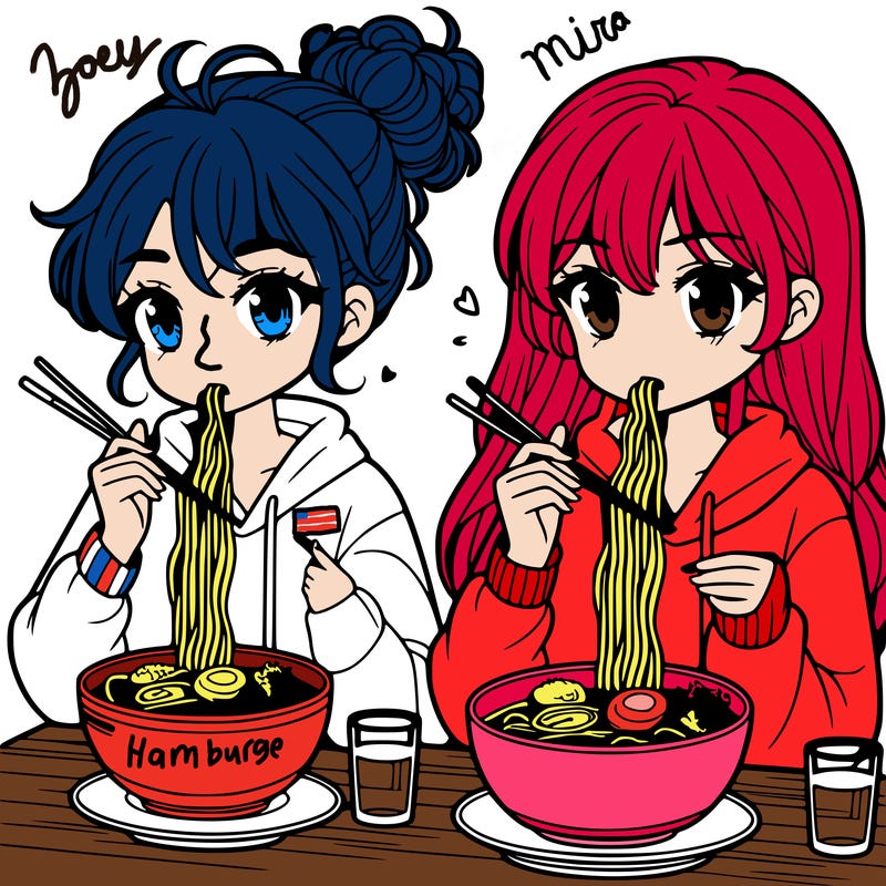 girls eating ramen