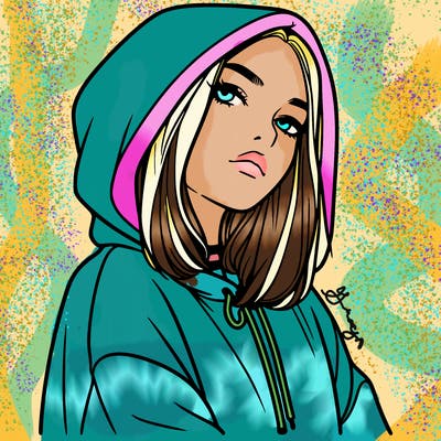 a realistic girl in a hoodie