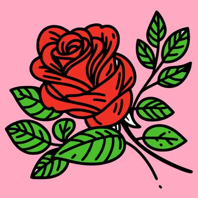 a rose with leaves on the side