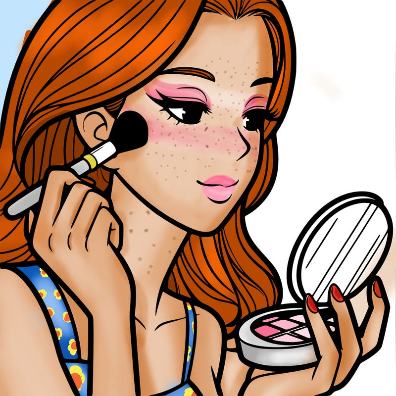 little girl putting on makeup