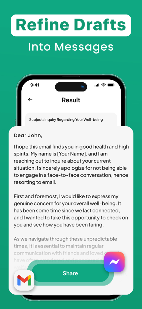AI Keyboard - Grammar Check - AI keyboard app interface refining a draft into a professional email message