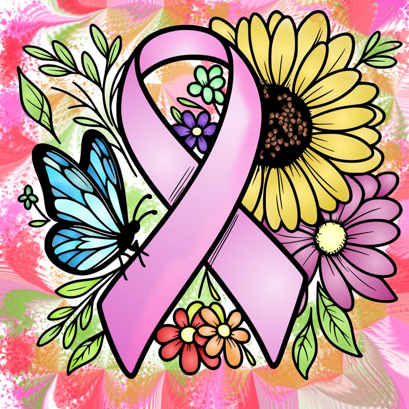 cancer awareness symbol with flowers and butterflies