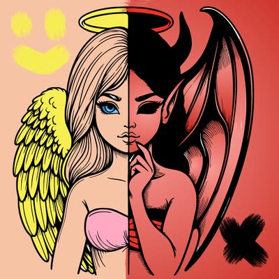 realistic angel half demon