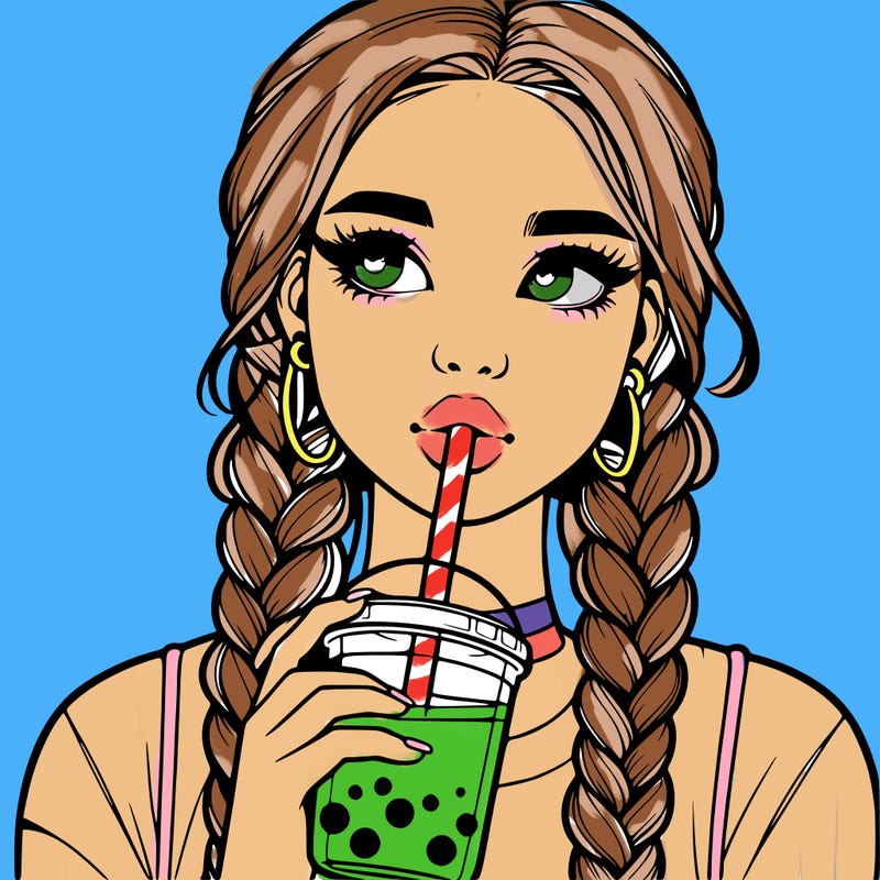 realistic girl with braided hair drinking boba