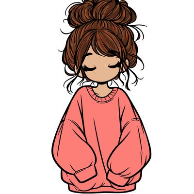 girl with baggy sweatshirt and messy bun