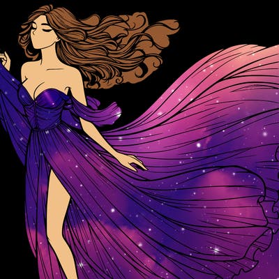 realistic woman in dress flowing the the wind