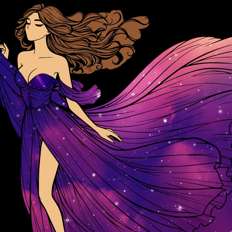 realistic woman in dress flowing the the wind