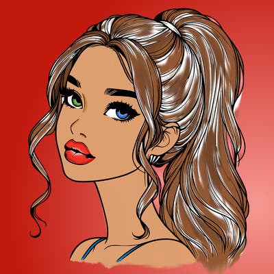 realistic girl with a ponytail on her hair and lips