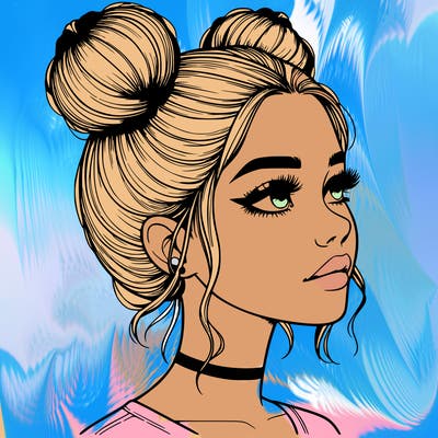 realistic girl with buns on the top of her head