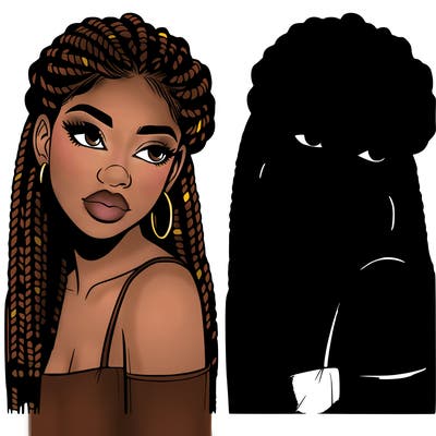 black girl realistic with braids