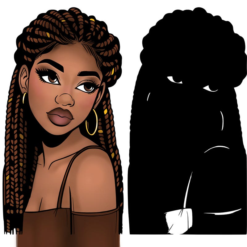 black girl realistic with braids