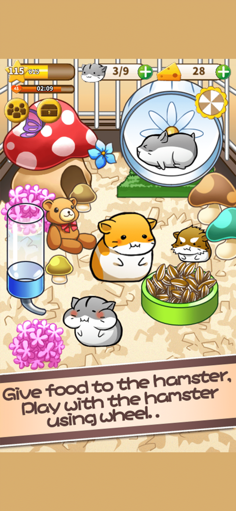 Hamster Life - Multiple cute cartoon hamsters in a decorated room with a wheel and sunflower seeds