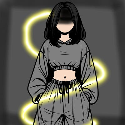 realistic girl faceless with baggy pants and a crop top