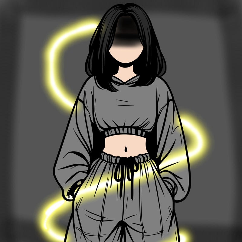 realistic girl faceless with baggy pants and a crop top