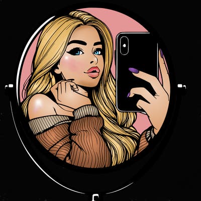 realistic girl taking mirror selfie beautiful