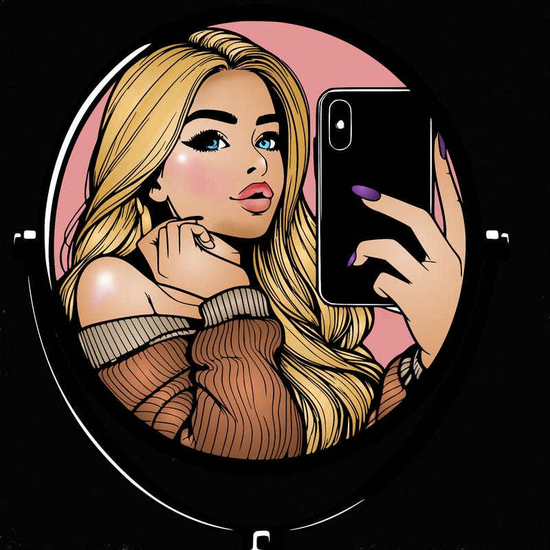 realistic girl taking mirror selfie beautiful