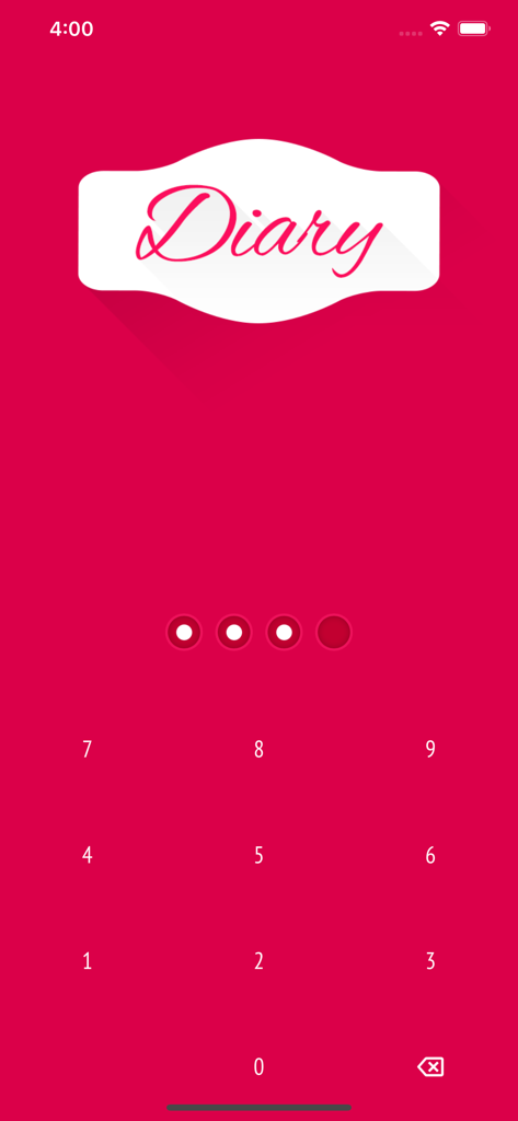 Diary - Journal with password - Secure numeric PIN lock screen for the pink Diary journal app