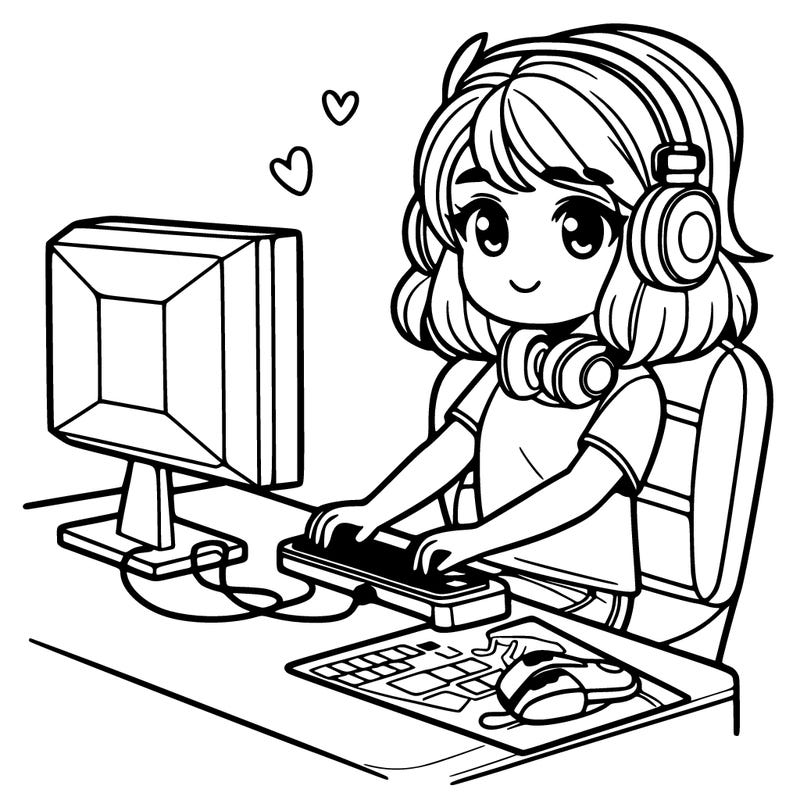 girl playing a game on her computer setup