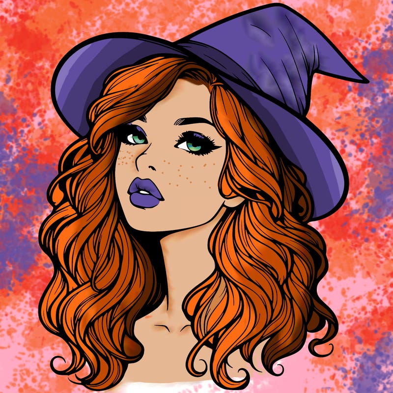 realistic witch girl with wavy hair and lips