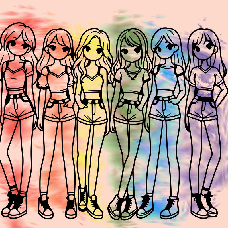 a group of girls wearing crop tops and shorts