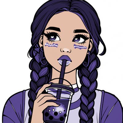 realistic girl with braided hair drinking boba
