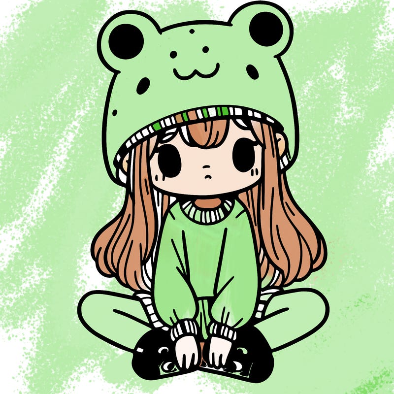 a girl wearing a frog hat and some frog socks