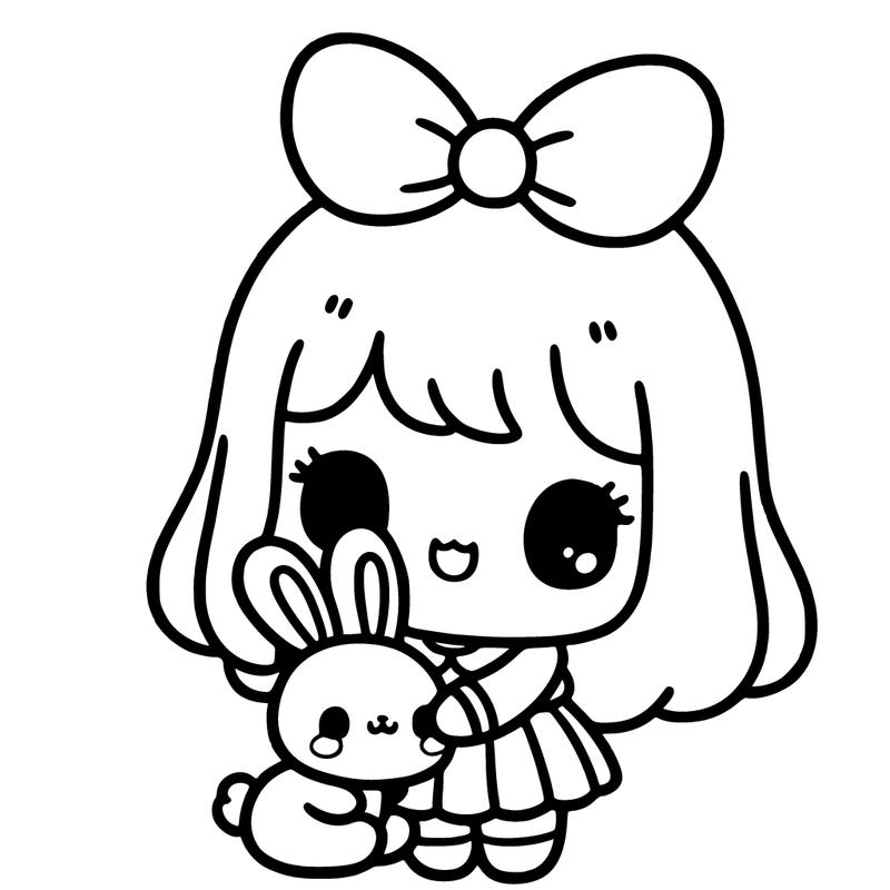 cute cartoon girl holding a cute bunny