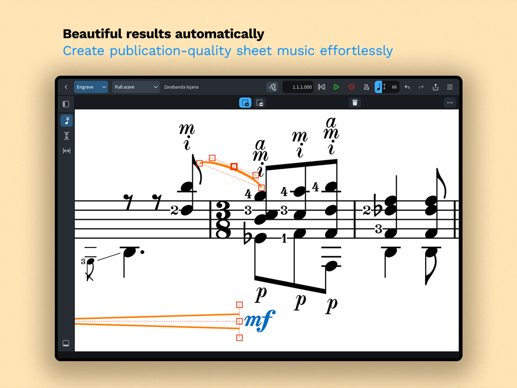 Application Dorico for Education montrant des outils de notation et de gravure musicale professionnels sur iPad.