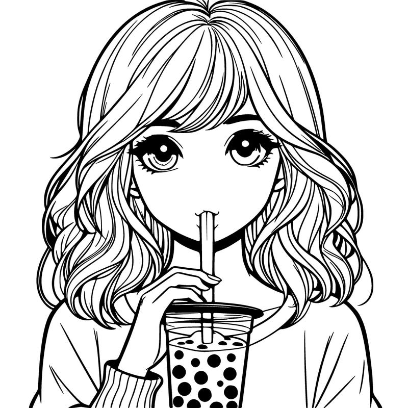 girl anime hot drinking boba (realistic)